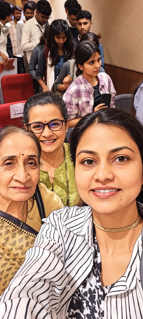 Selfie with family in an auditorium full of attendees